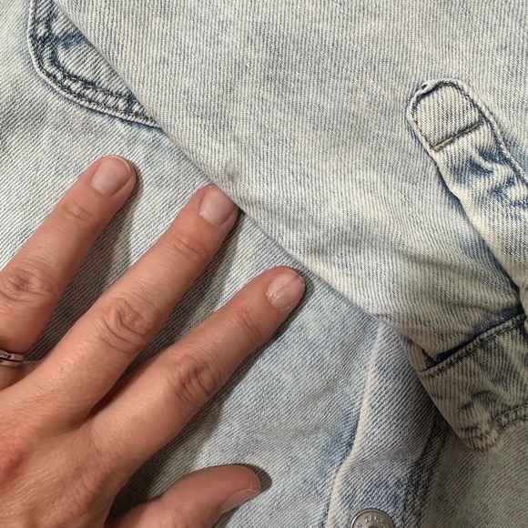 ZARA Light Washed Snap Denim Distressed Hooded Jacket SZ 3-4 - Picture 12 of 12